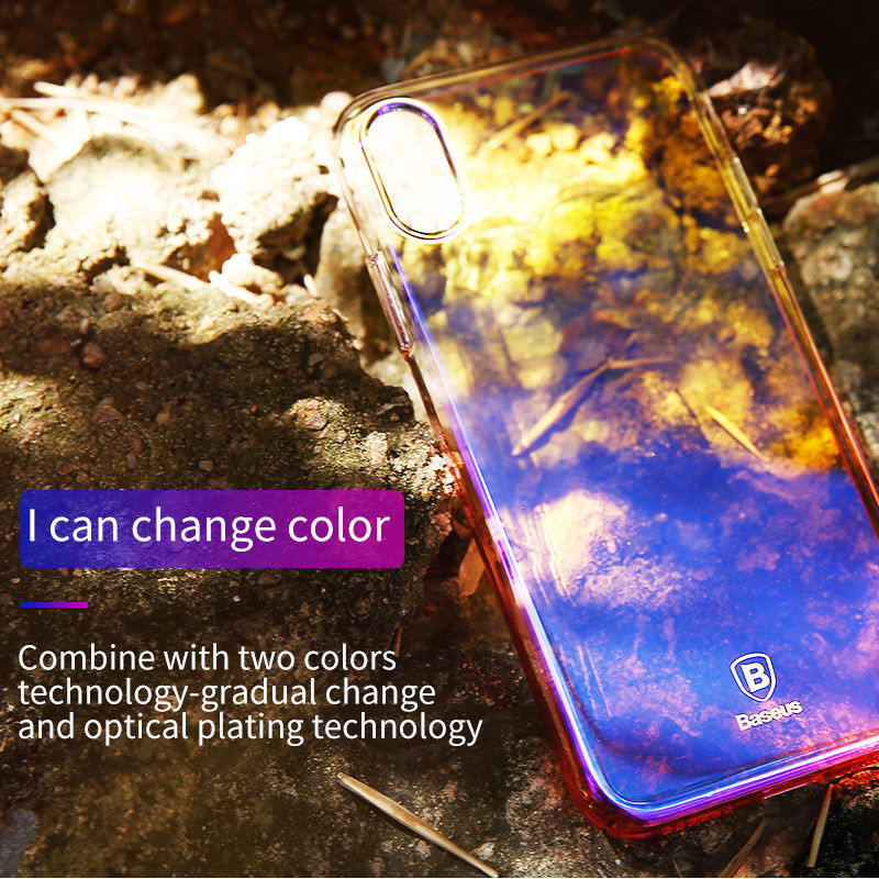 Ốp Lưng Màu iPhone X Chính Hãng Hiệu Baseus thiết kế mới là sự phối hợp 2 gam màu trong suốt có phủ một lớp nano không mờ và gợn đục, khi lắp lên máy thiết kế của máy như thế nào vẫn giữ nguyên như thế và giúp máy chống xước hiệu quả.